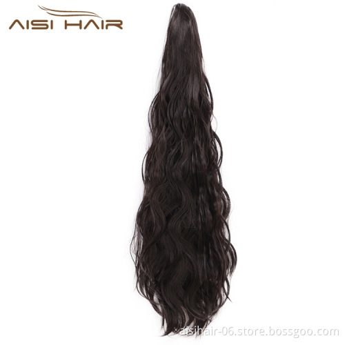 Aisi Hair Synthetic Women Claw on Ponytail Clip in Hair Extensions Long Wave Curly Style Pony Tail Hairpiece for Women